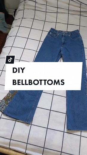 bellbottom jeans thrift flip tutorial 🪡 #70s #thriftflip #vintage #disco #DIY #secondhand #thrifting #handmade #sewing #sewingtiktok #tutorial