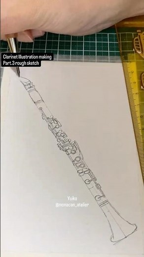 こだわり楽器イラスト！Part.3透明水彩での下書き完成「クラリネット」12〜20倍速でお送りしております #イラスト #illustration #イラストメイキング #アナログ #アナログイラスト