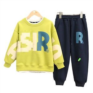 [Hot Item] Boys and Girls Wool Fabric Canvas Material Letter Pattern Pullover Tracksuit Set