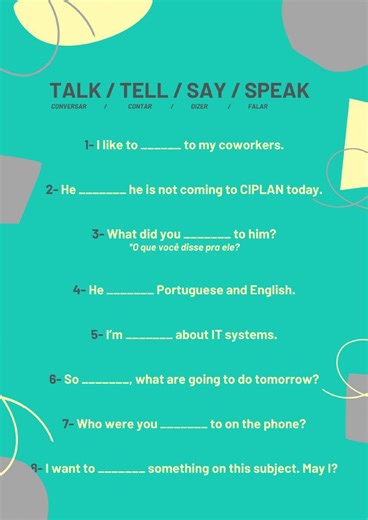 Say, tell, speak and talk worksheet