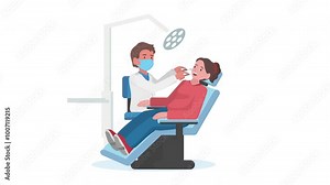 2d animated Illustration of Dentist Conducting Oral Examination on Patient in Contemporary Dental Clinic. Comprehensive Dental Check-Up. Oral health, dentistry concepts. Luma channel and green screen