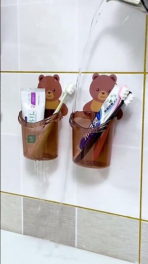 3 Pc Teddy Bear Toothbrush Holder 🧸 Cute Wall Mount Bathroom Organizer