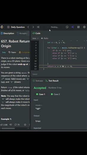 657. Robot return to origin | Leetcode daily problem | Eslihai coding #leetcode #dsa #eslihai