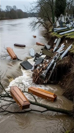 Cemetery Collapses Into River Coffins Drift Away #shorts #flood #disaster #nature #viral #fyp #rain