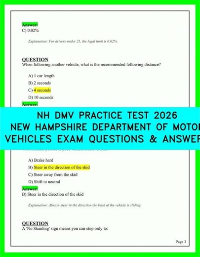 NH DMV Practice Test 2026: New Hampshire DMV Exam Questions & Answers (Updated Guide)