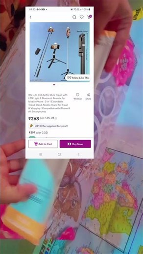 selfie stick tripod with LED Light bluetooth remote 4 phone #viralvideo #unboxing #trending #meesho