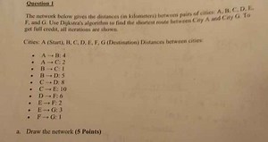 The network below gives the distances (in kilometers) between p... | Filo