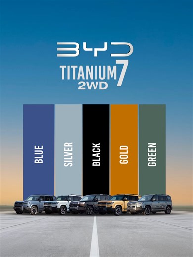 One SUV. Five bold personalities. Which one would you drive? 👀 🖤 Black ✨ Gold 🔵 Blue ⚪ Silver 💚 Green BYD Leopard Titanium 7 2WD Pro Edition — pick your color and drive the difference. 📲 Enquire now.