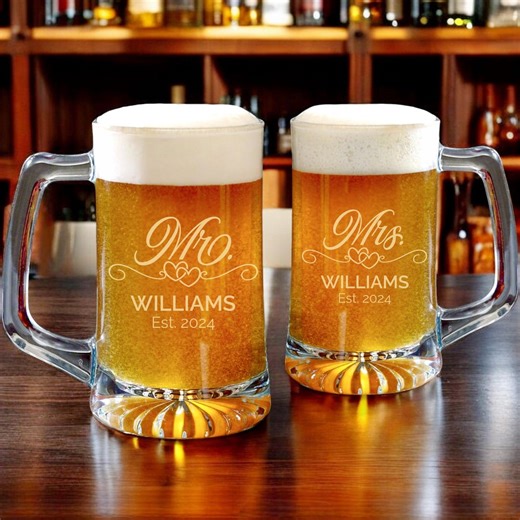 Personalized Custom Beer Mug, Mr. and Mrs. Custom Engraved Beer Glasses, Wedding Gift, Anniversary Beer Mugs Engraved, Valentines Day Gift - Etsy