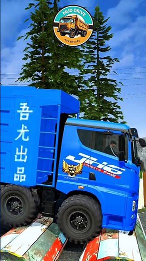 TOO HEAVY?! Blue Dump Truck Pulls Voyager Log Trailer Over Giant Rainbow Speed Bump!