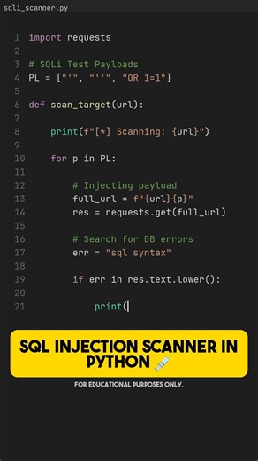 SQL Injection Scanner in Python 💉 | #shorts #python