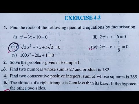 CBSE CLASS 10 MATHS EXERCISE 4.2 SOLUTIONS | CHAPTER 4 | QUADRATIC EQUATION