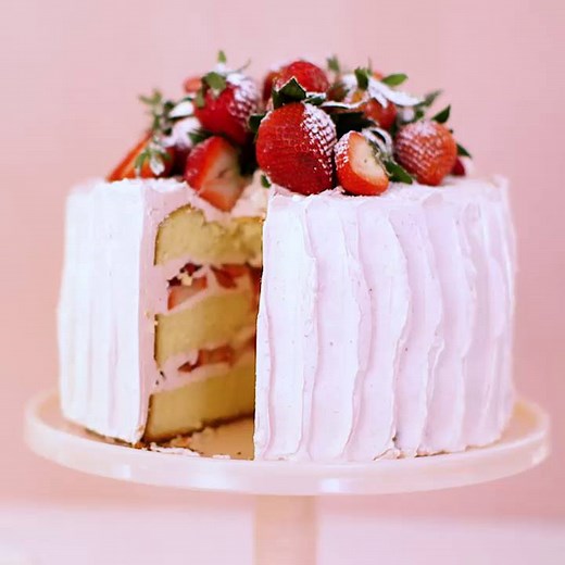 Tall and light-as-air, this three-layer chiffon cake is a strawberry lover's delight! (It's also the perfect finishing touch to your Mother's Day celebration.) http://martha.ms/618489TkO | Martha Stewart