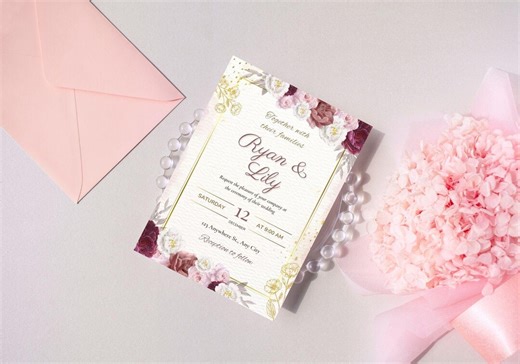 Rose Wedding Invitation Template | Editable Canva Templates | Floral Bridal Shower & Spring Garden Wedding Printable - Etsy