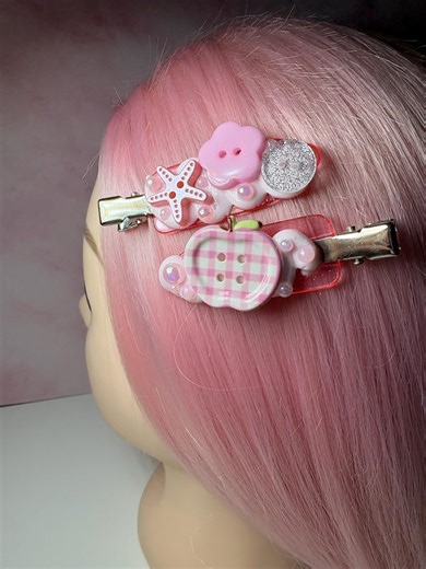 Button Hair Clips – Starfish, Gingham Apple, Cutecore Accessories - Etsy Australia