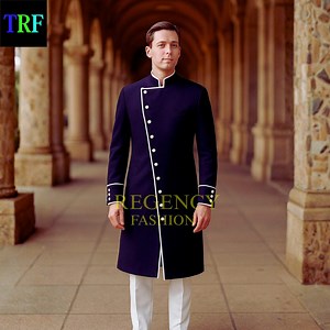 Regency Priest Coat for Men – Navy Blue Wool Coat With White Piping | Historical Outfit - Etsy