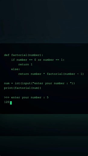 Printing factorial in python!!!#python #coding #programming #factorial #maths #logic #shorts #viral