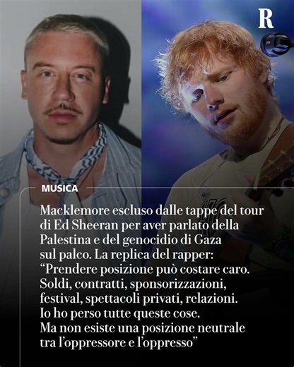 Macklemore grida “Free Palestine” dal palco, Ed Sheeran lo esclude dal tour