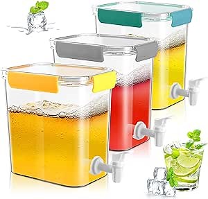 Rtteri 3 Pack Plastic Drink Dispenser for Fridge Beverage Dispenser with Spigot 1 Gallon (3.5 L) Iced Beverage Dispenser Container with Lids for Cold Drink Party Bar Daily Use Milk Juice Lemonade