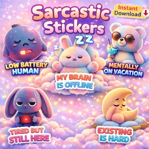 Sarcastic Stickers PNG Bundle, 3D Cute Mental Health Clipart, Funny Planner Stickers, Pastel Kawaii Digital Stickers - Etsy