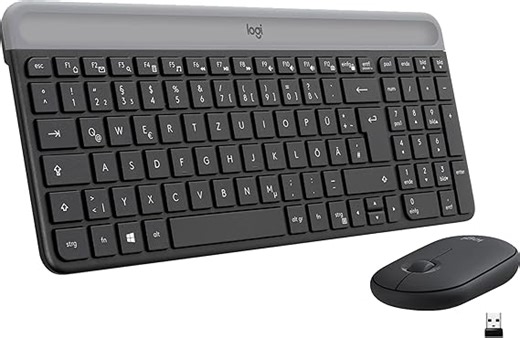 Logitech MK470 Slim Combo Kabelloses Tastatur-Maus-Set, 2.4 GHz Verbindung via Nano-USB-Empfänger, 10m Reichweite, 18-Monate Batterielaufzeit, PC/Laptop, Deutsches QWERTZ-Layout - Graphit