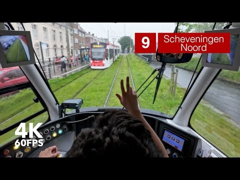 Rain on the tracks | 🚊 HTM Line 9 | 4K Tram Cabview | 🇳🇱 The Hague | Siemens Avenio