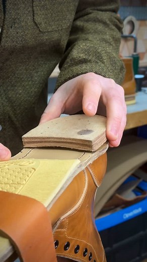 Hammering clinch nails through the heel stack and soles of these leather boots! It’s a little concerning the first time you see big nails going up through a boot, and even more so when you realize the tips actually piece through the insole right inside the boot. These nails are safely doing a lot of work throughout the life of the boot though in holding everything together. In passing through all the leather layers and then hitting the metal support of the boot stand which bends the tip of the n