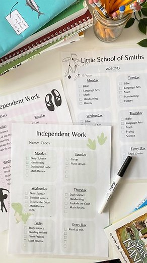 Lindsay Smith on Instagram: "✨NEW in my shop: EDITABLE Homeschool Daily Checklist Template ✨ These checklists have been the biggest game changer for us this past school year. My kids are able to get started on their schoolwork without me, know what to do independently when I’m working with someone else, and there is no “surprise” that they have more things to complete each day 😆 These checklists are completely editable- change the color, text, and clip art for each child or yourself. (Will be s