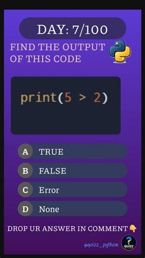 100 days of python quizz 💪💪 #codinglife #coding #dailyquiz #python #pythonprogramming #program