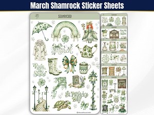 Spring Shamrock Sticker Sheet Set, Watercolor Botanical Journal Stickers, Bujo Planner Stickers, Hobonichi Spring Seasonal Aesthetic, Green - Etsy