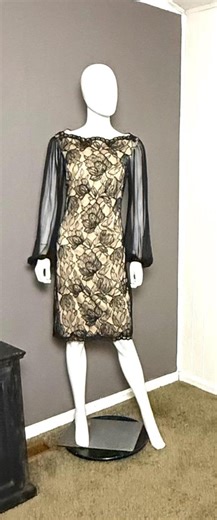 2000's Tadashi Shoji Black Lace Cocktail Dress Silk Chiffon Sleeves Size 6 S/M - Etsy
