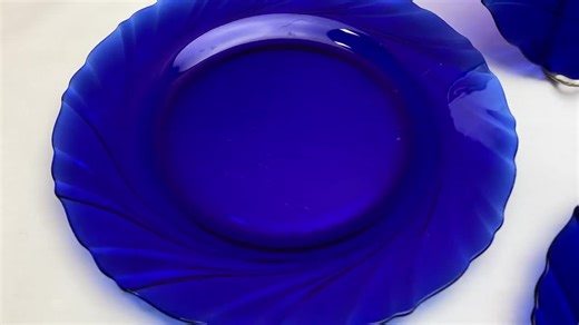 Cobalt Blue Glass 9" Dinner Luncheon Plate SET of 4 Duralex Bormioli Rocco Rivage Swirl Pattern Made in France - Etsy