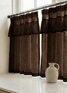 Brown Linen Café Curtains, Sheer Kitchen Tier Curtains, Rustic Farmhouse Window Tiers - Etsy
