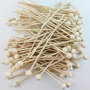 TIHOOD 200PCS 6inch Rock Candy Sticks with Ball Wood Swizzle Sticks for Hard Rock Candy
