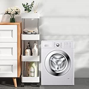 Slim Storage Cart 4 Tier, Mobile Shelving Unit Organizer, Slide Out Storage Rolling Utility Cart with for Kitchen,Bathroom, Laundry, Gaps, Wheels Thin Space Solutions Between Washer and Dryer