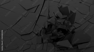 Dark cracked surface, black wall destruction, 4k 3d animation