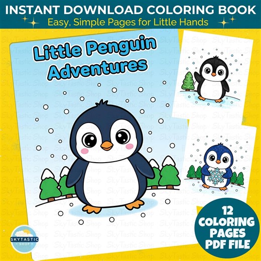 Printable Penguin Coloring Pages | Little Penguin Adventures Winter Coloring Book for Kids & Adults | Cute Coloring Sheet | Digital Download - Etsy