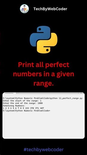 Day 12: Perfect Numbers in a Given Range Number in Python #techbywebcoder