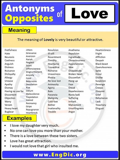 Opposite of Love, Antonyms of Love (Example Sentences) - EngDic