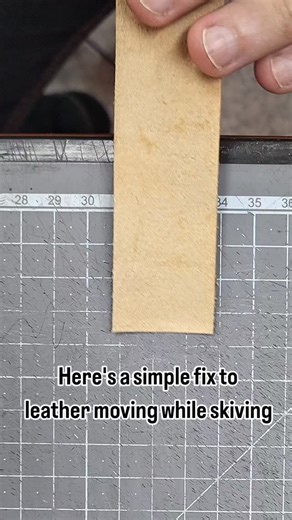 BulSae Leather (불새가죽) on Instagram: "One of the most frustrating parts of hand skiving is when the leather won’t stay still. Even a slight shift can throw off the depth and consistency of a skive, or make it hard to even start. A small trick that helps a lot: a bit of double-sided tape on the skiving surface, de-stickified with your fingers (IMPORTANT) so it doesn’t grab too aggressively. Just enough hold to keep the leather from sliding, while still letting you work naturally. It’s a tiny chang