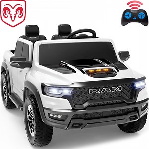 RAM 1500 24V Powered Ride on Cars for Kids, Extra large Real 2 Seat Ride on Toys with Remote Control, LED Light, MP3 Player, Electric Vehicles Ride on Truck for Boys Girls Gifts, White