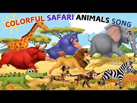 Colorful Safari Animals Song 🌈🦁 Learn Colors & Animal Sounds for Kids 🎵 Best Toddlers Nursery Rhymes