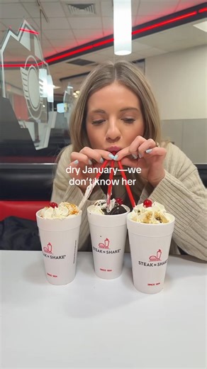 Swap spirits for sips of our crave-worthy milkshakes all month long 😋🥤❤️ Irresistable and thick, our shakes are made with real ice cream and topped with whipped cream and a cherry! #dryjanuary | Steak 'n Shake