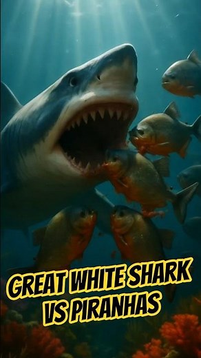 Great White Shark vs Piranhas #animalbattle #animals #battle #epicbattle #shark #piranhas
