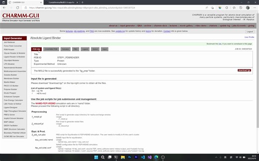 CHARMM-GUI结合BFEE2插件制作NAMD自由能(FEP/炼金术)计算输入文件大致过程