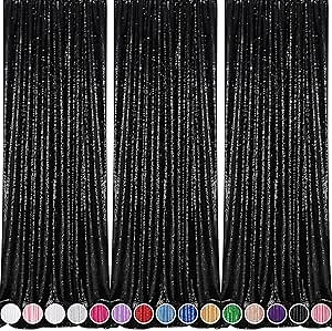 Black Backdrop for Graduation Decorations: 2ftx8ft Black Sequin Halloween Backdrop Curtains Panels Wedding Ceremony Party Home Decorations 3 Packs