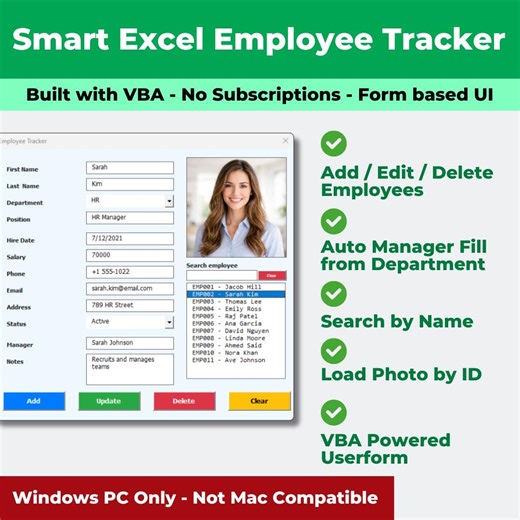 Excel Employee Tracker | VBA HR System for Windows - Etsy