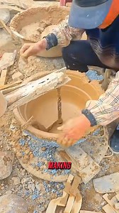 A man skillfully creating a mold for a soup pot using a mixture of sand and other materials. #TraditionalCraftsmanship #PotMolding #HandmadeTools #CreativeWork #SoupPotDesign | Metzgerei Ogunquit Studio | Facebook