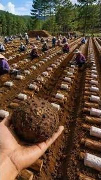Large-Scale Poria Mushroom Farming and Harvesting 🍄🌲 #farminglife #farming #harvesting