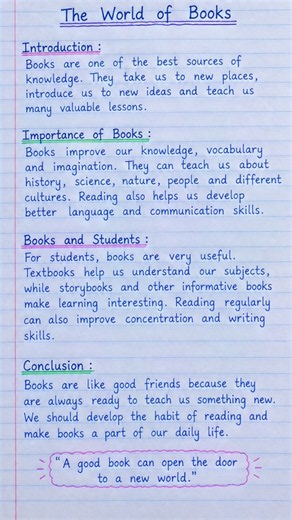 📚 The World of Books | Simple Essay for students| English Essay #shorts